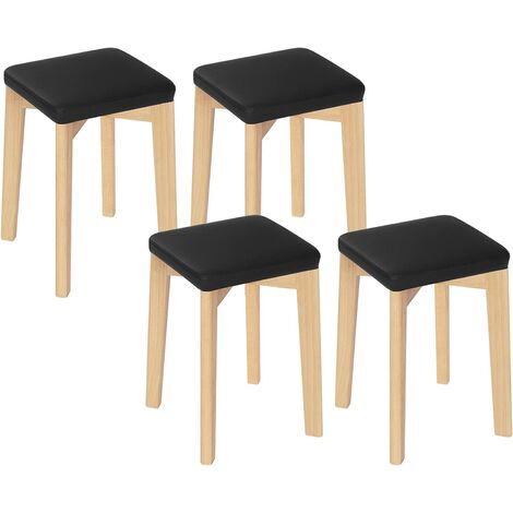 Woltu – Chaise de cuisine tabouret en bois massif 4x – Siège rembourré en mousse PU – Dimensions 32,5x32,5x47cm – Noir – BH345SZ4