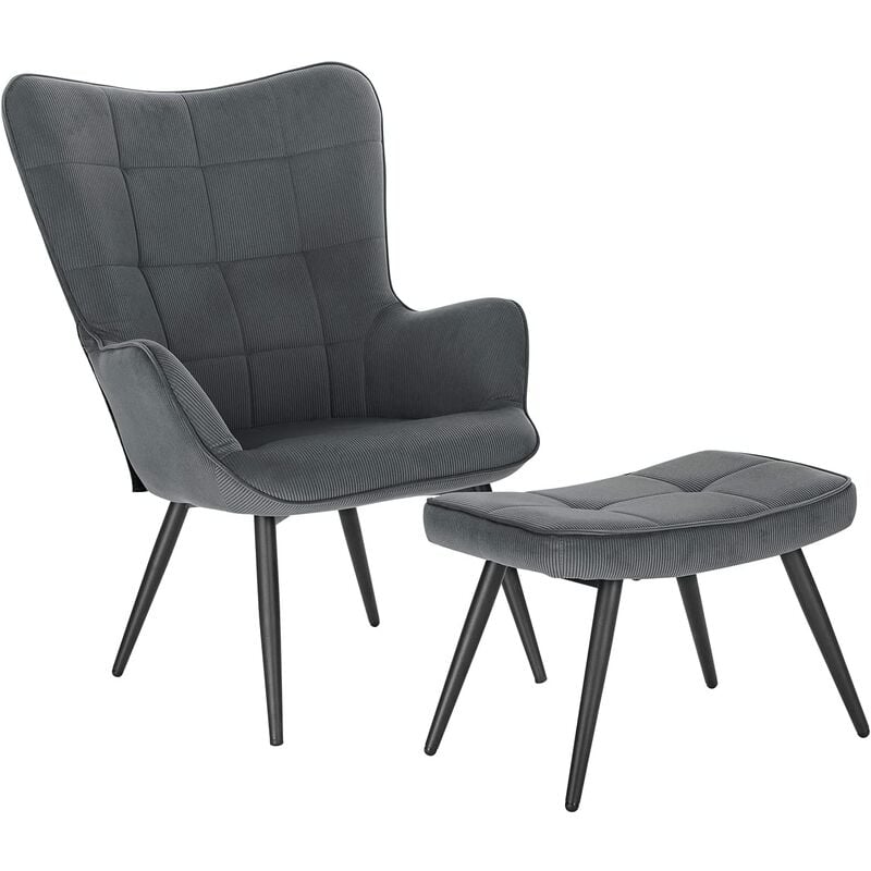 Woltu - Fauteuil de Relaxation avec Repose-Pieds, Couverture en Velours côtelé, des Accoudoirs Rembourés et des Pieds en Métal pour Jardin Salon