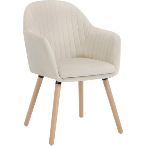 Woltu – Chaise de salle à manger en velours crème – Pieds en bois massif – Dossier ergonomique – Hauteur d'assise 44-47 cm – Capacité 120-150 kg
