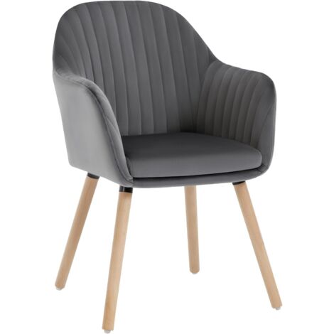 Woltu – Chaise de salle à manger en velours gris foncé – Pieds en bois massif – Dossier incurvé ergonomique – Confort optimal pour longues assises