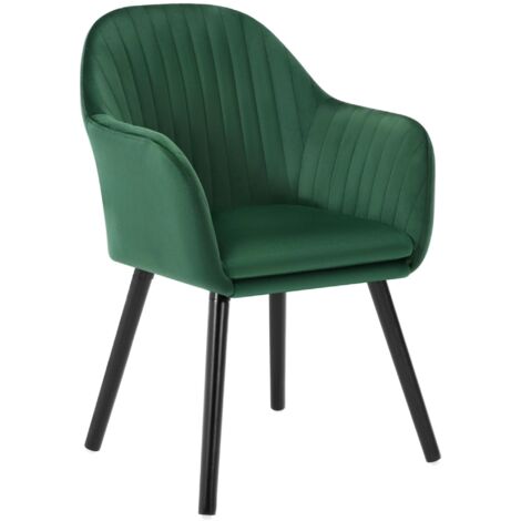 Woltu – Chaise de salle à manger en velours vert foncé – Pieds en bois noir – Dossier incurvé pour confort prolongé – Charge max 120 kg