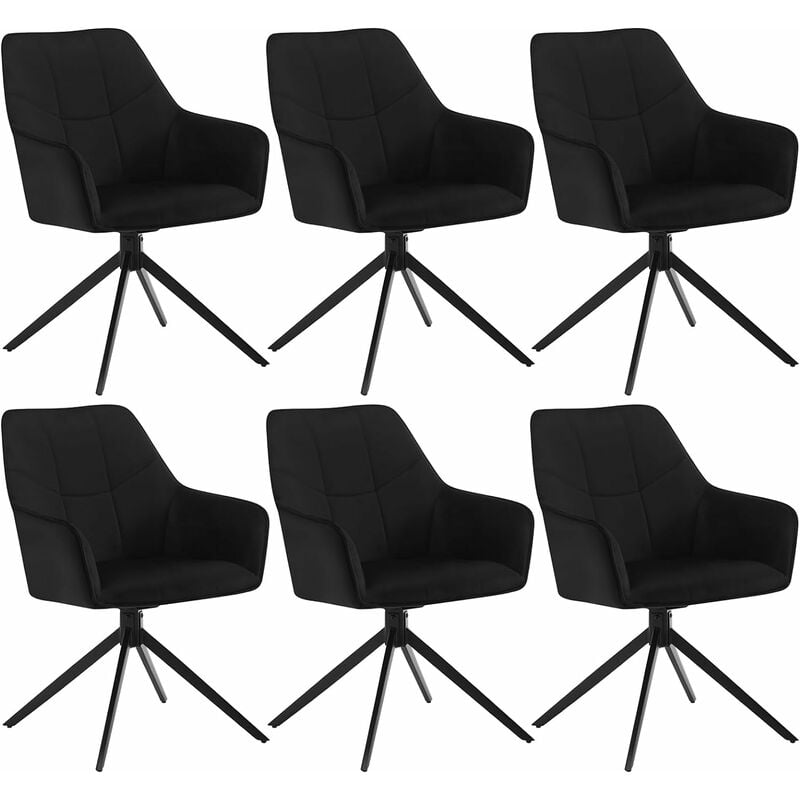 Woltu - Lot de 6 Chaises de Salle à Manger Pivoter à 360° en Velours + métal, 45 x 41 x 86cm, Chaise de Cuisine avec Dossier, Noir