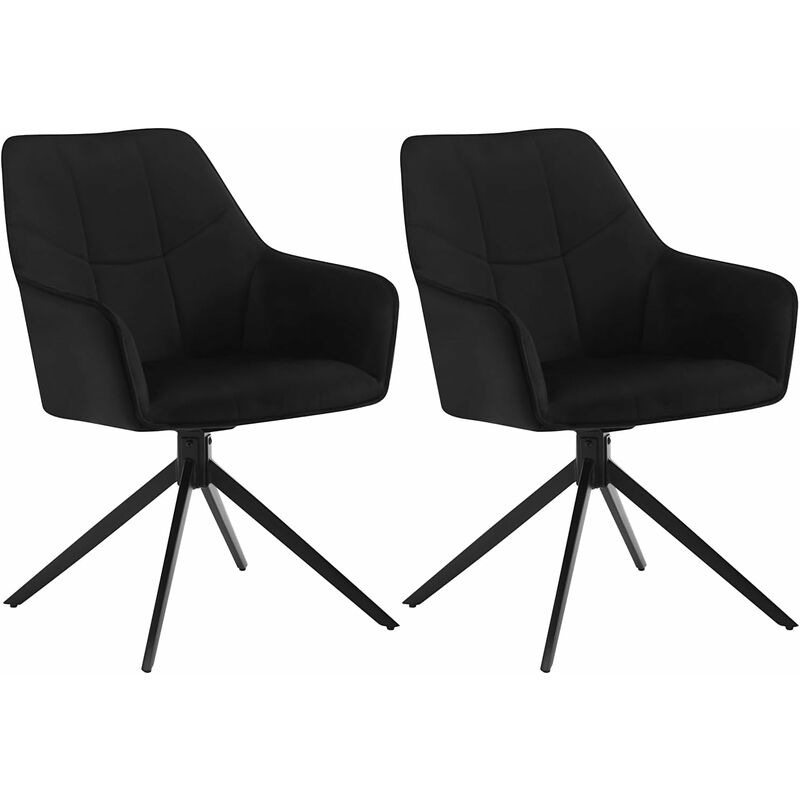 Woltu - Lot de 2 Chaises de Salle à Manger Pivoter à 360° en Velours + métal, 45 x 41 x 86cm, Chaise de Cuisine avec Dossier, Noir