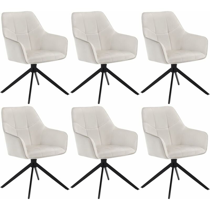 Woltu - Lot de 6 Chaises de Salle à Manger Pivoter à 360° en Velours + métal, 45 x 41 x 86cm, Chaise de Cuisine avec Dossier, Crème