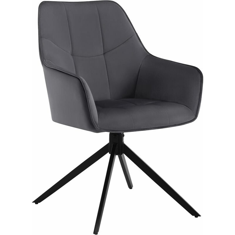 Woltu - Chaise de Salle à Manger Pivoter à 360° en Velours + métal, 45 x 41 x 86cm, Chaise de Cuisine avec Dossier, Gris Foncé