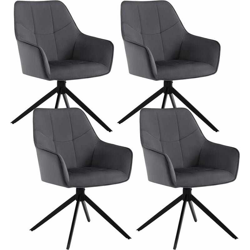 Woltu - Lot de 4 Chaises de Salle à Manger Pivoter à 360° en Velours + métal, 45 x 41 x 86cm, Chaise de Cuisine avec Dossier, Gris Foncé