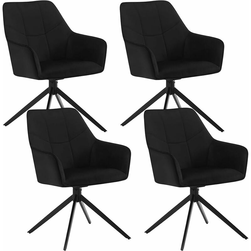 Woltu - Lot de 4 Chaises de Salle à Manger Pivoter à 360° en Velours + métal, 45 x 41 x 86cm, Chaise de Cuisine avec Dossier, Noir