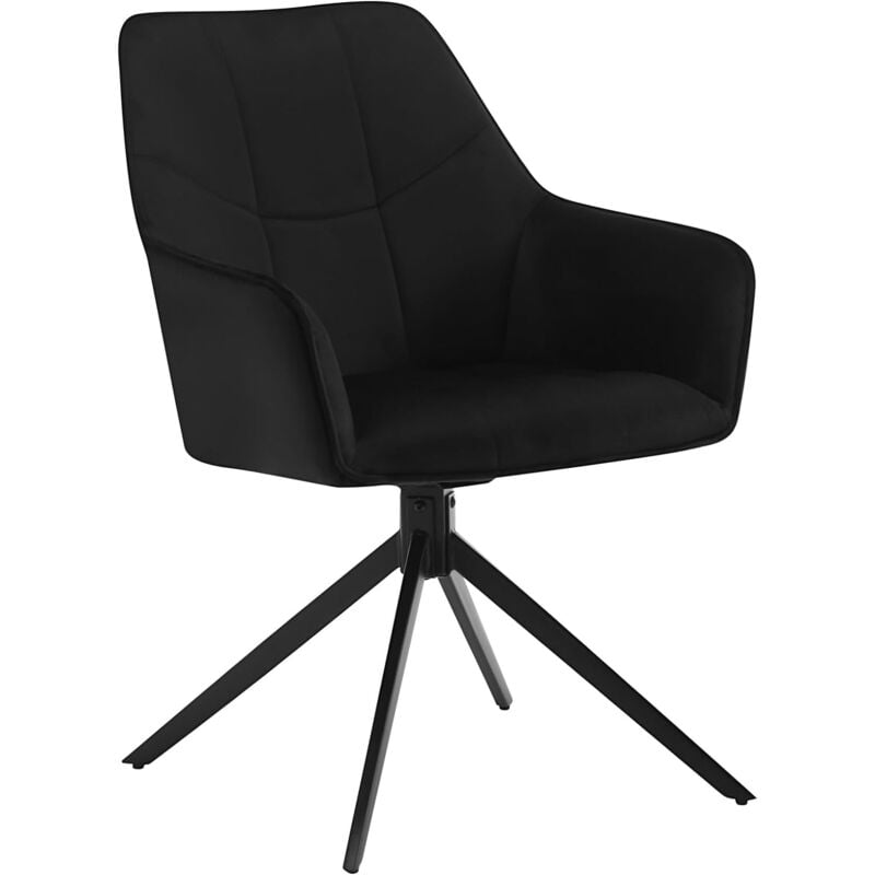 Woltu - Chaise de Salle à Manger Pivoter à 360° en Velours + métal, 45 x 41 x 86cm, Chaise de Cuisine avec Dossier, Noir
