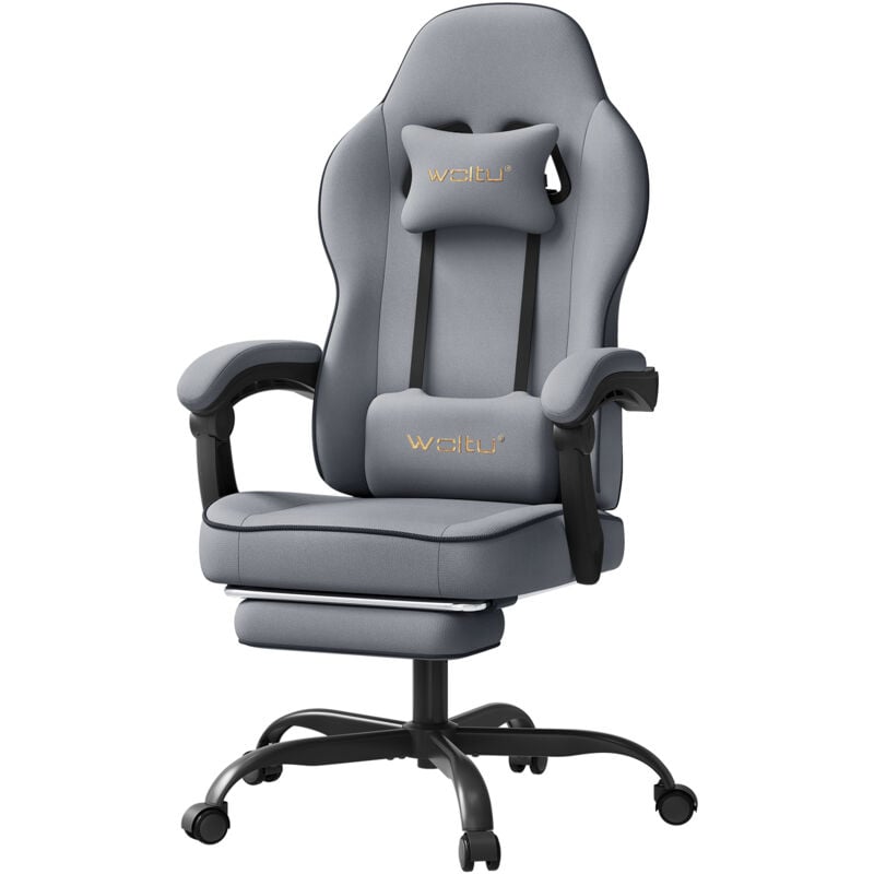 Woltu - Chaise Gaming, Fauteuil Gaming, Chaise Ergonomique, avec Coussin à Ressorts Ensachés, Appui-tête, Support Lombaire, Repose-Pieds, Tissu