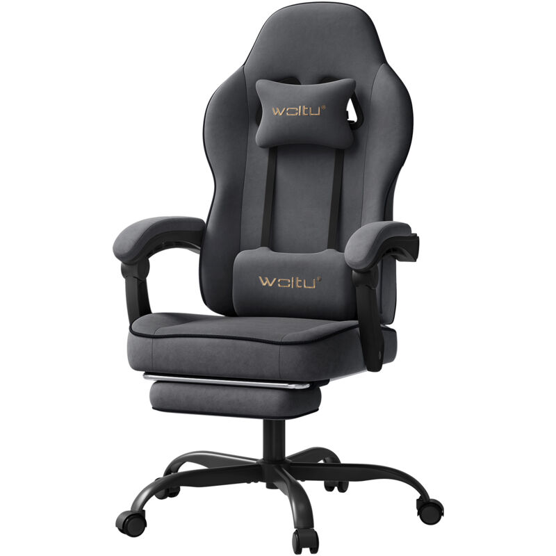 Woltu - Chaise Gaming, Fauteuil Gaming, avec Coussin à Ressorts Ensachés, Chaise Ergonomique, Appui-tête, Support Lombaire, Repose-Pieds, Tissu
