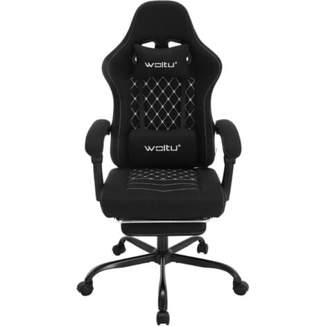 WOLTU Chaise Gaming Massante, Fauteuil Gamer, Chaise Ergonomique, Appui-tête, Repose-Pieds, Charge 150kg, Tissu Maille, Noir+Blanc