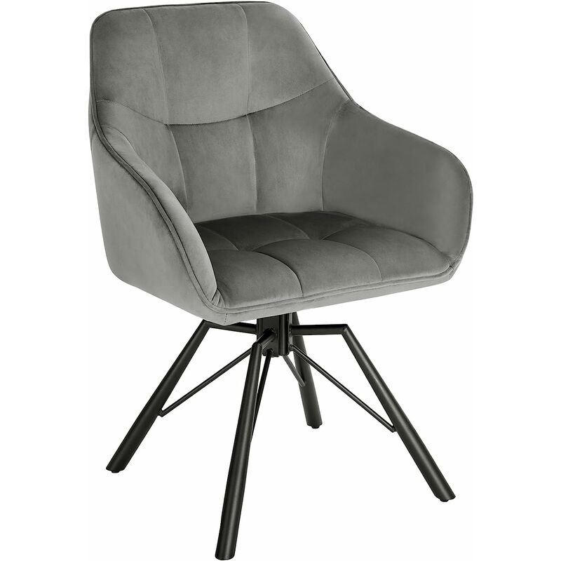 WOLTU Chaise Pivotante à 360°, Chaise Salle à Manger Scandinave, Fauteuil de Cuisine en Velours, Gris Foncé