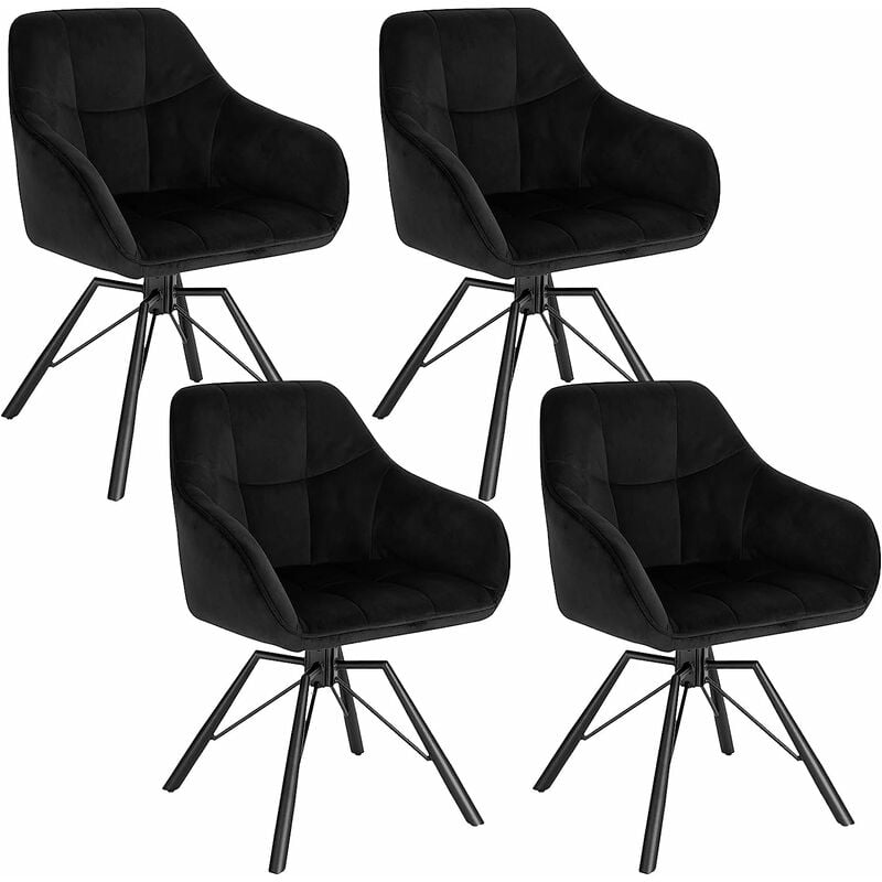 Woltu - Chaise Pivotante à 360°, Lot de 4, Chaise Salle à Manger Scandinave, Fauteuil de Cuisine en Velours, Noir