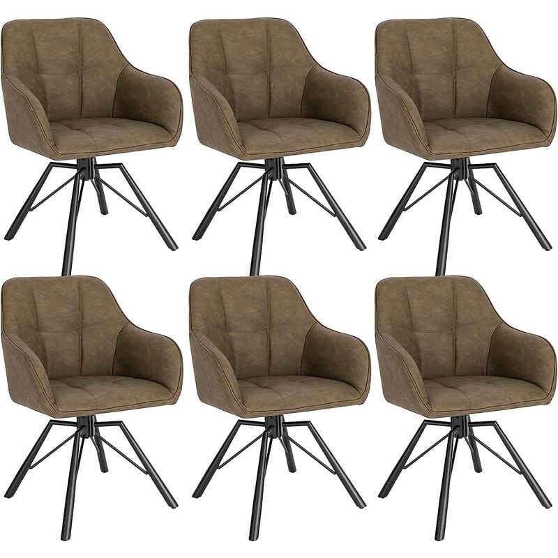Woltu - Chaise Pivotante à 360°, Lot de 6, Chaise Salle à Manger Scandinave, Fauteuil en Faux Cuir Vintage, Marron