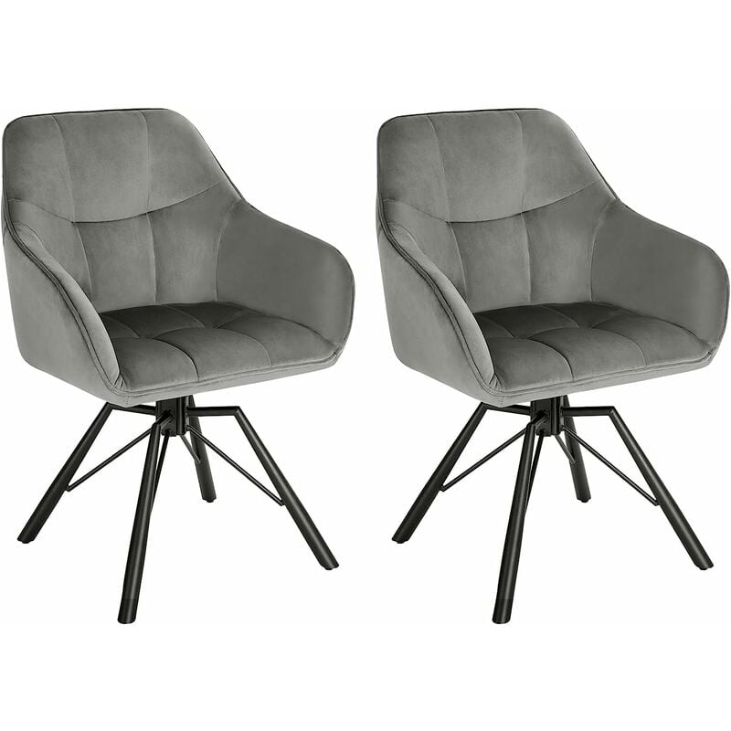 Woltu - Chaise Pivotante à 360°, Lot de 2, Chaise Salle à Manger Scandinave, Fauteuil de Cuisine en Velours, Gris Foncé
