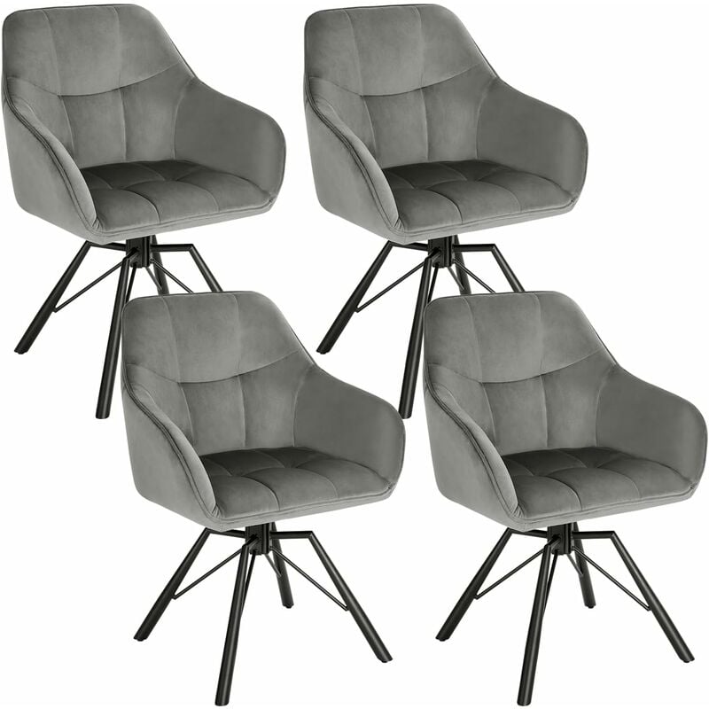Woltu - Chaise Pivotante à 360°, Lot de 4, Chaise Salle à Manger Scandinave, Fauteuil de Cuisine en Velours, Gris Foncé