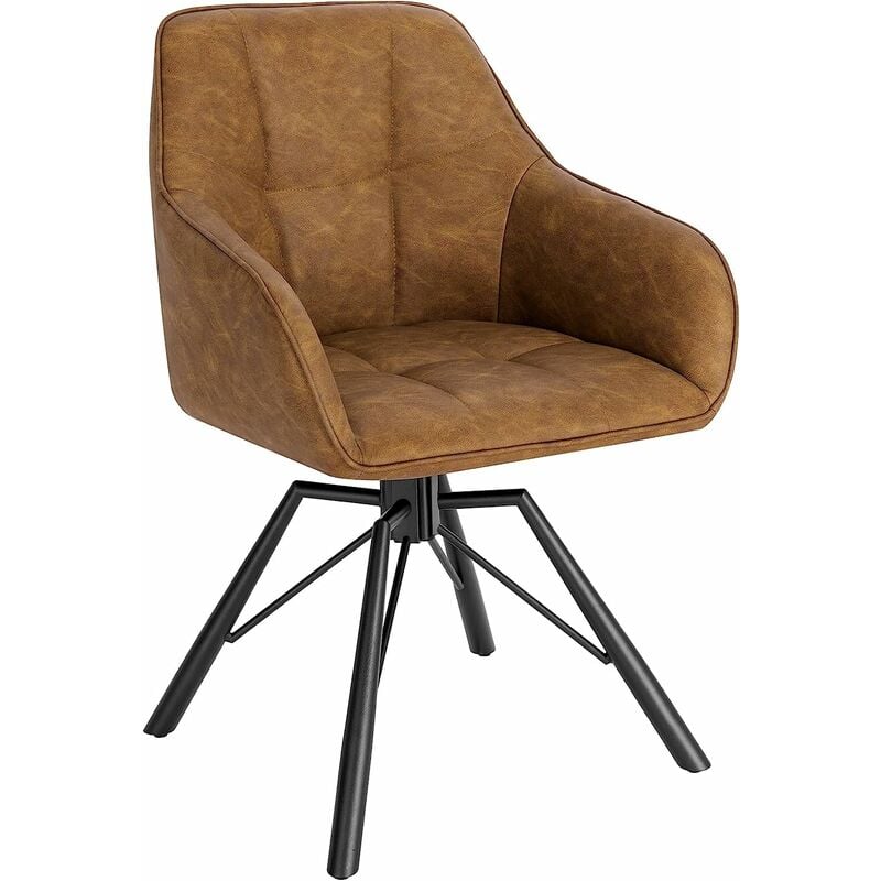 Woltu - Chaise Pivotante à 360°, Chaise Salle à Manger Scandinave, Fauteuil en Faux Cuir Vintage, Marron Clair