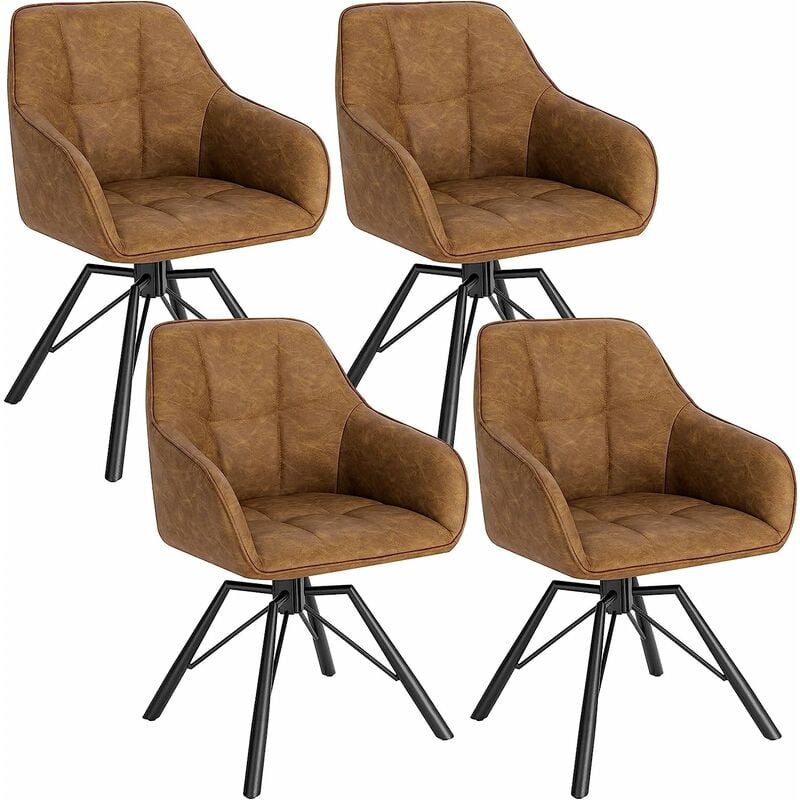 Woltu - Chaise Pivotante à 360°, Lot de 4, Chaise Salle à Manger Scandinave, Fauteuil en Faux Cuir Vintage, Marron Clair