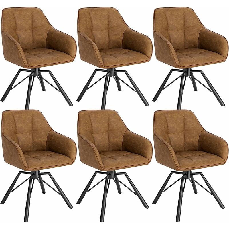 Chaise Pivotante à 360°, Lot de 6, Chaise Salle à Manger Scandinave, Fauteuil en Faux Cuir Vintage, Marron Clair - Woltu