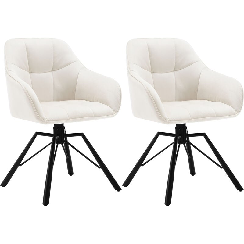 Woltu - Lot de 2 Chaises Pivotante à 360° Chaise Salle à Manger en Velours, Fauteuil Scandinave, Pieds en Métal, Crème