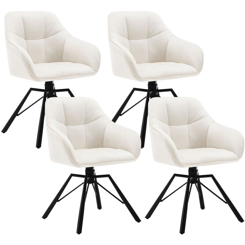 Woltu - Lot de 4 Chaises Pivotante à 360° Chaise Salle à Manger en Velours, Fauteuil Scandinave, Pieds en Métal, Crème