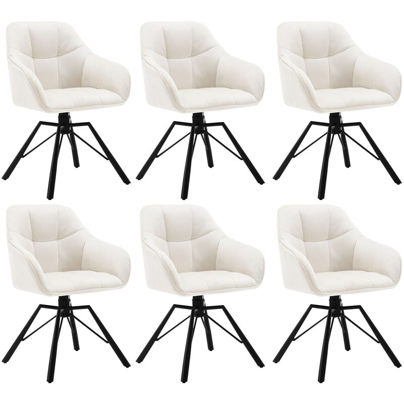 Woltu - Lot de 6 Chaises Pivotante à 360° Chaise Salle à Manger en Velours, Fauteuil Scandinave, Pieds en Métal, Crème