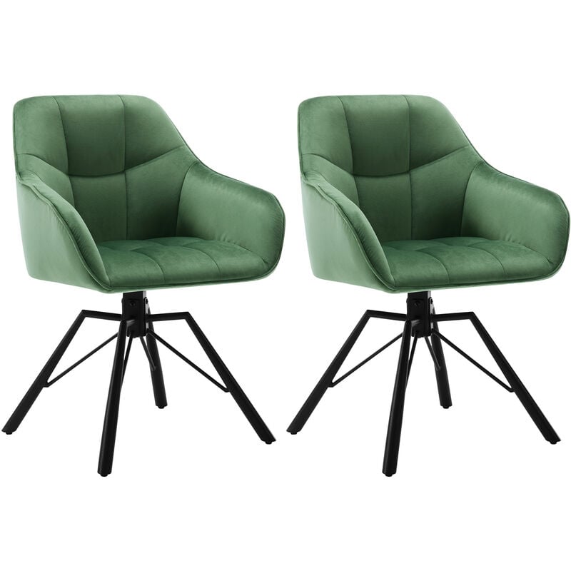 Woltu - Lot de 2 Chaises Pivotante à 360° Chaise Salle à Manger en Velours, Fauteuil Scandinave, Pieds en Métal, Vert Foncé