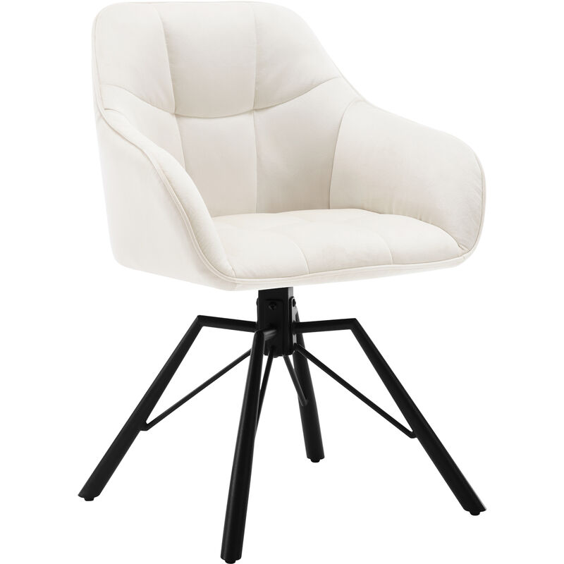 WOLTU Chaise Pivotante à 360°, Chaise Salle à Manger en Velours, Fauteuil Scandinave, Pieds en Métal, Crème