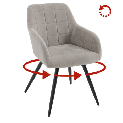 Woltu – Chaise pivotante en velours gris clair – Dossier et accoudoirs rembourrés – Design pivotant 360° – Pieds en métal réglables antidérapants