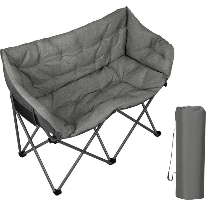 Chaise Pliante Camping Double, Chaise Camping à 2 Places, en Métal + Lin + Tissu Oxford, Gris Foncé - Woltu