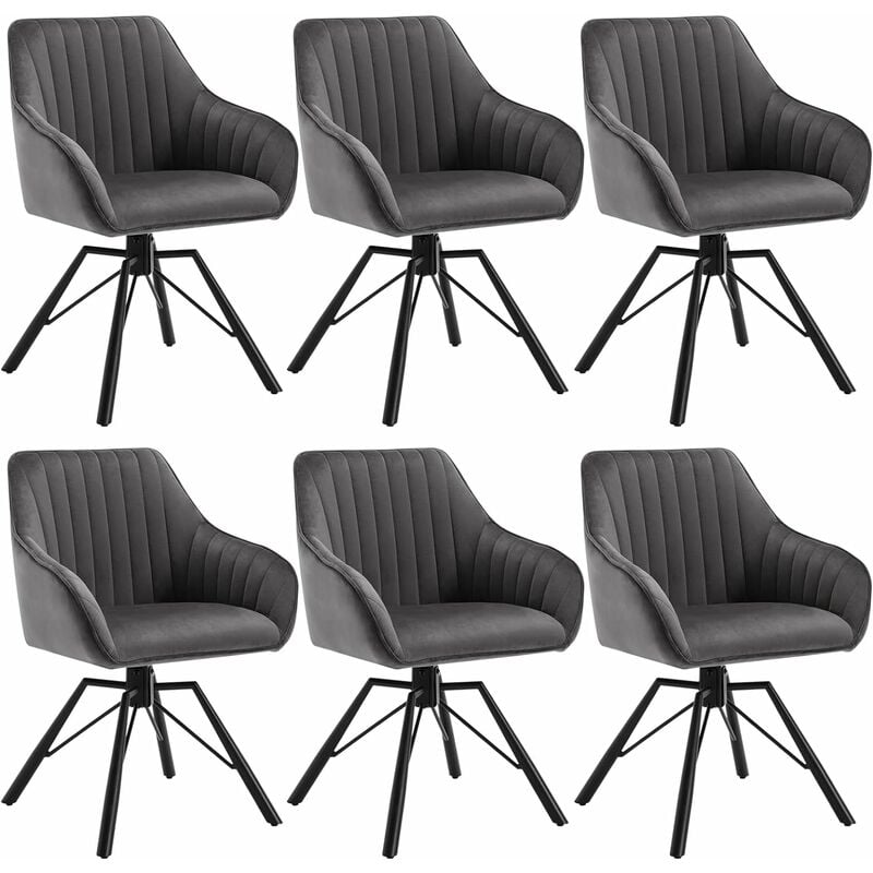 Woltu - Chaise Salle à Manger Lot de 6, siège en Velours, Pieds en Métal, Chaise de Cuisine avec Dossier et Accoudoirs, Chaise Scandinave, Chaise