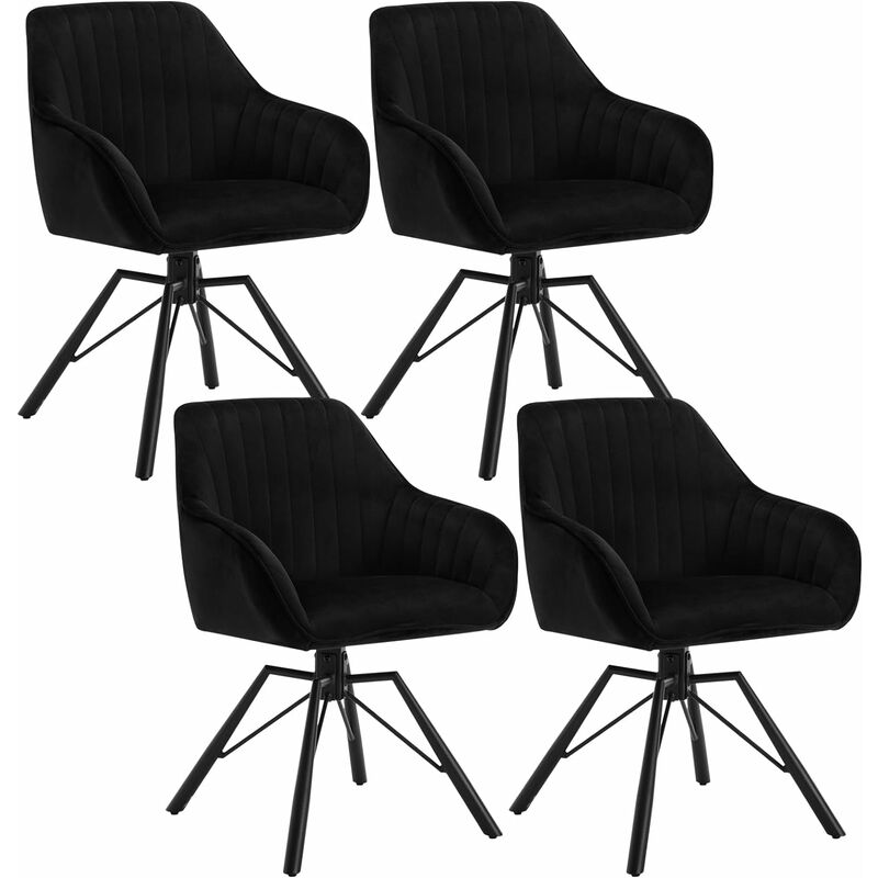 Woltu - Lot de 4 Chaises Salle à Manger siège en Velours, Pieds en Métal, Chaise de Cuisine avec Dossier et Accoudoirs, Chaise Scandinave, Chaise