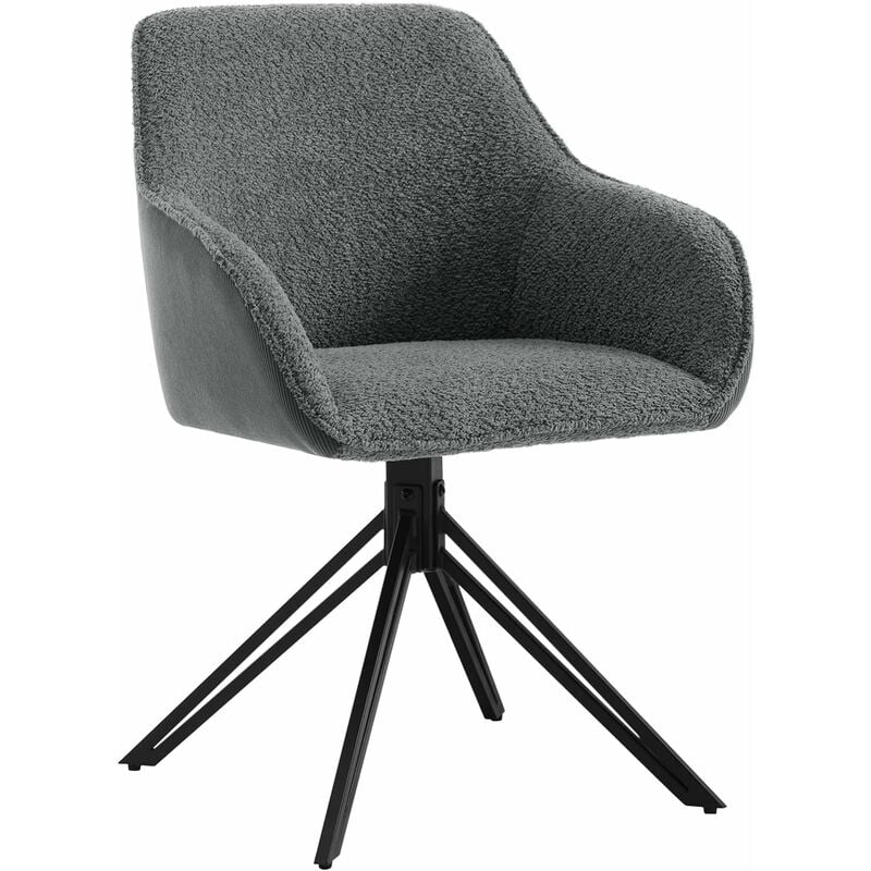 Woltu - Chaise Salle à Manger, Tissu Bouclette, Pieds en Métal, Chaise Cuisine avec Dossier et Accoudoirs, Chaise Scandinave, Gris Foncé