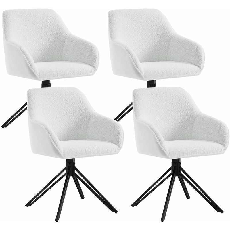 Woltu - Lot de 4 Chaises Salle à Manger Tissu Bouclette, Pieds en Métal, Chaise Cuisine avec Dossier et Accoudoirs, Chaise Scandinave, Blanc