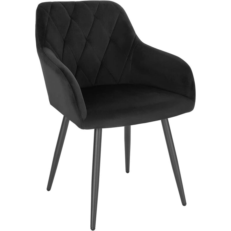 Woltu - Chaise Salle à Manger, Chaise de Cuisine en Velours, Assis Rembourré et Pieds en Métal, Noir BH352sz-1