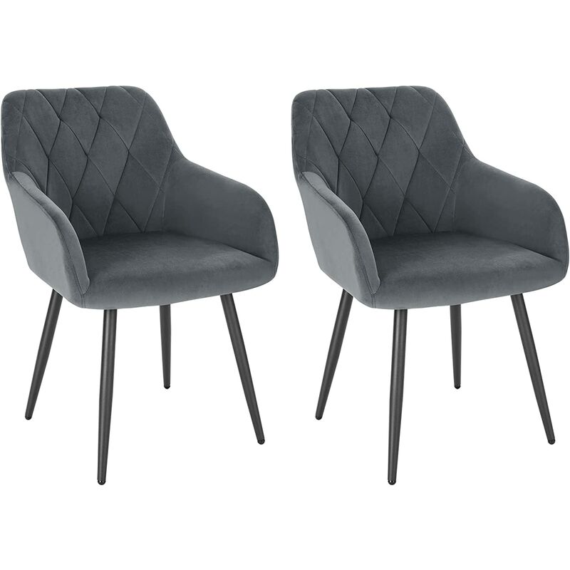 Woltu - Lot de 2 Chaise Salle à Manger Chaise de Cuisine en Velours, Assis Rembourré et Pieds en Métal, Gris Foncé BH352dgr-2