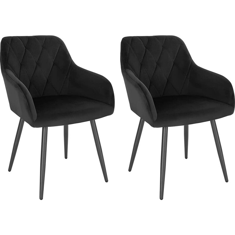 Lot de 2 Chaises Salle à Manger en Velours Woltu Chaise de Cuisine, Assis Rembourré et Pieds en Métal, Noir