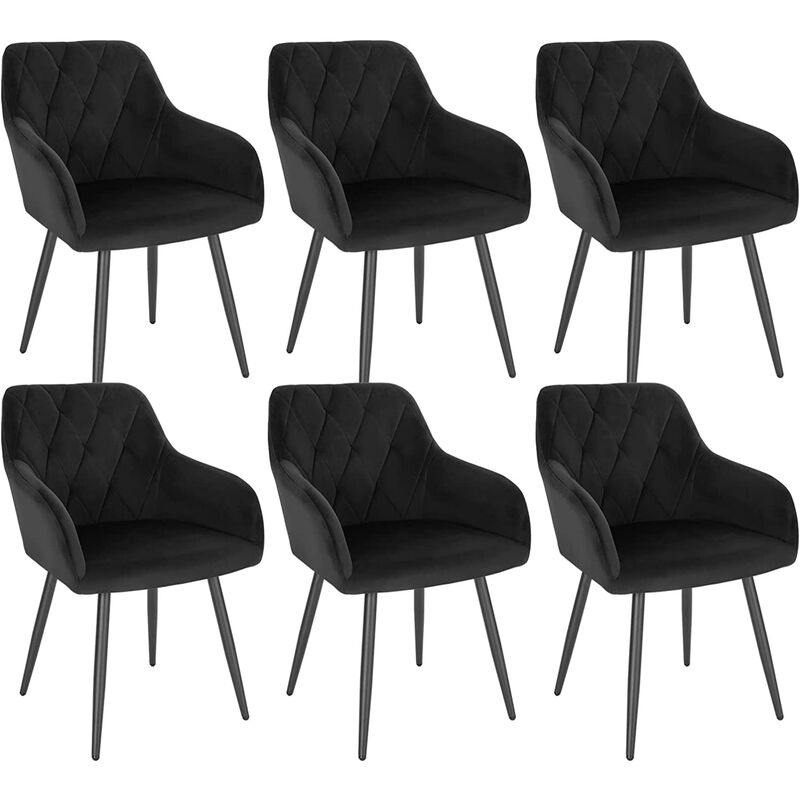 Woltu - Lot de 6 Chaise Salle à Manger Chaise de Cuisine en Velours, Assis Rembourré et Pieds en Métal, Noir BH352sz-6
