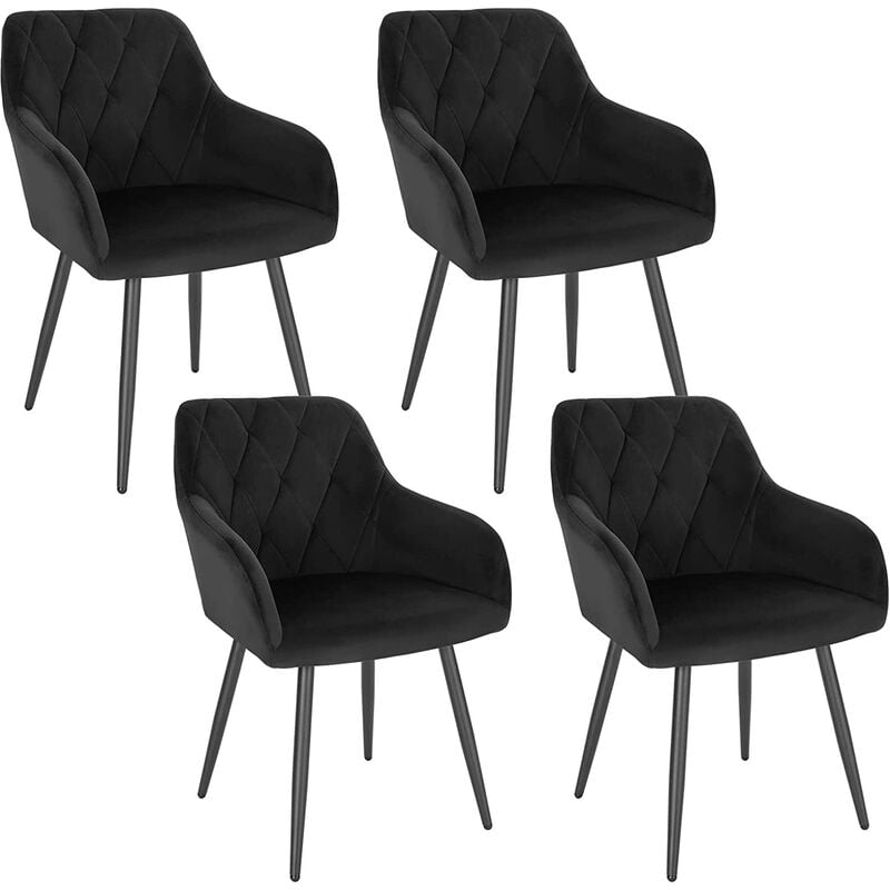 Woltu - Lot de 4 Chaise Salle à Manger Chaise de Cuisine en Velours, Assis Rembourré et Pieds en Métal, Noir BH352sz-4