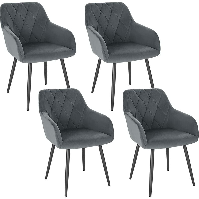 Lot de 4 Chaise Salle à Manger WOLTU, Chaise de Cuisine en Velours, Assis Rembourré et Pieds en Métal, Gris Foncé BH352dgr-4