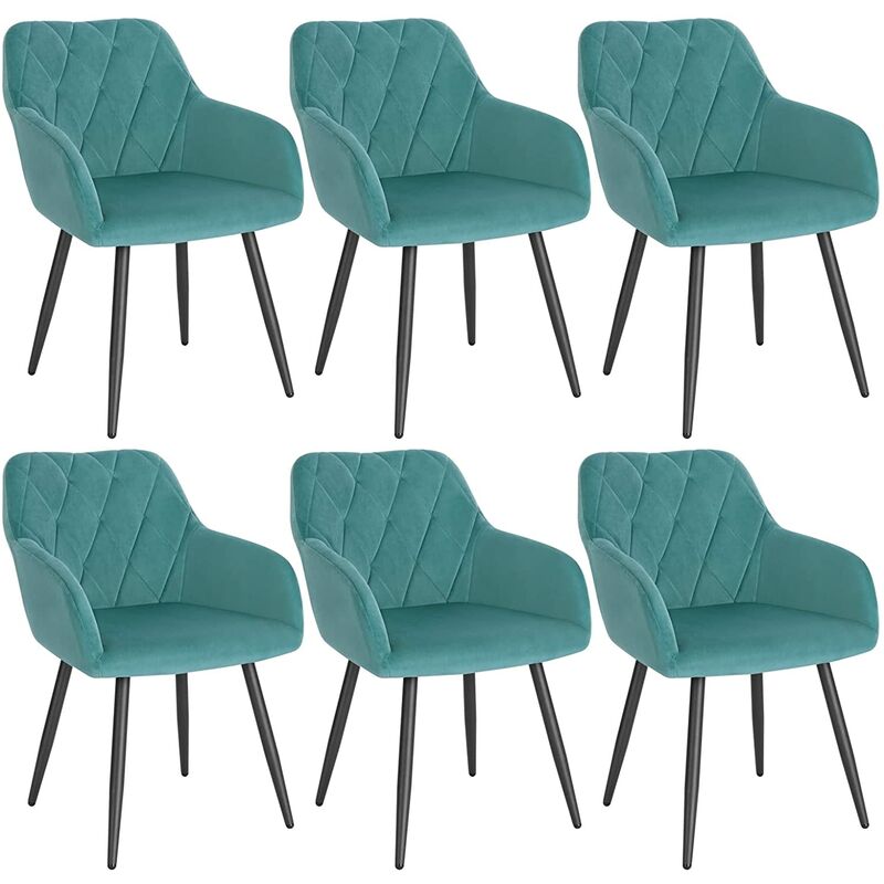 Lot de 6 Chaise Salle à Manger WOLTU, Chaise de Cuisine en Velours, Assis Rembourré et Pieds en Métal, Vert Turc
