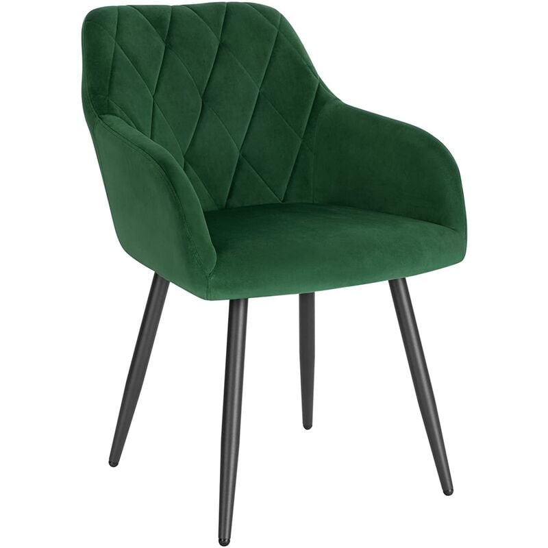 Woltu - Chaise Salle à Manger, Chaise de Cuisine en Velours, Assis Rembourré et Pieds en Métal, Vert Foncé