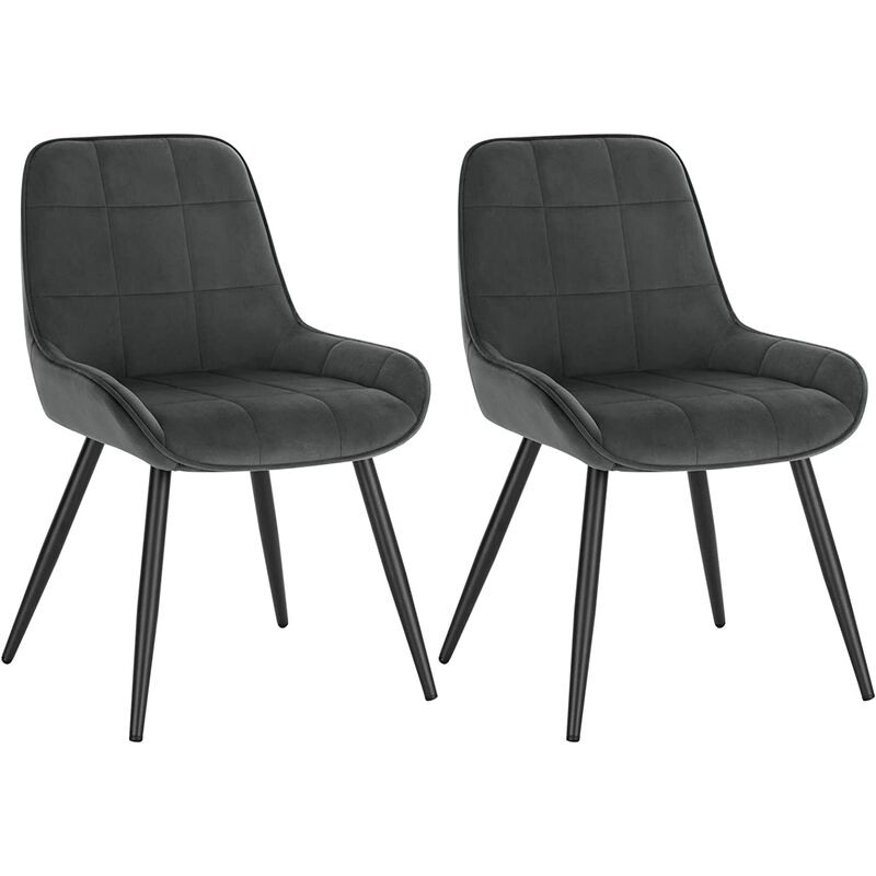 Lot de 2 Chaises de Salle à Manger WOLTU, Chaises Relaxantes en Velours, Ergonomiques avec Dossier, Gris foncé BH331dgr-2