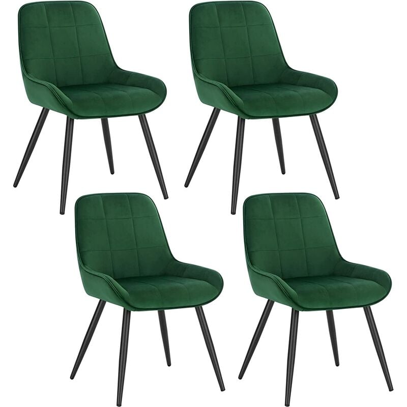 Woltu - Lot de 4 Chaises de Salle à Manger Chaises Relaxantes en Velours, Ergonomiques avec Dossier, Vert foncé BH331dgn-4