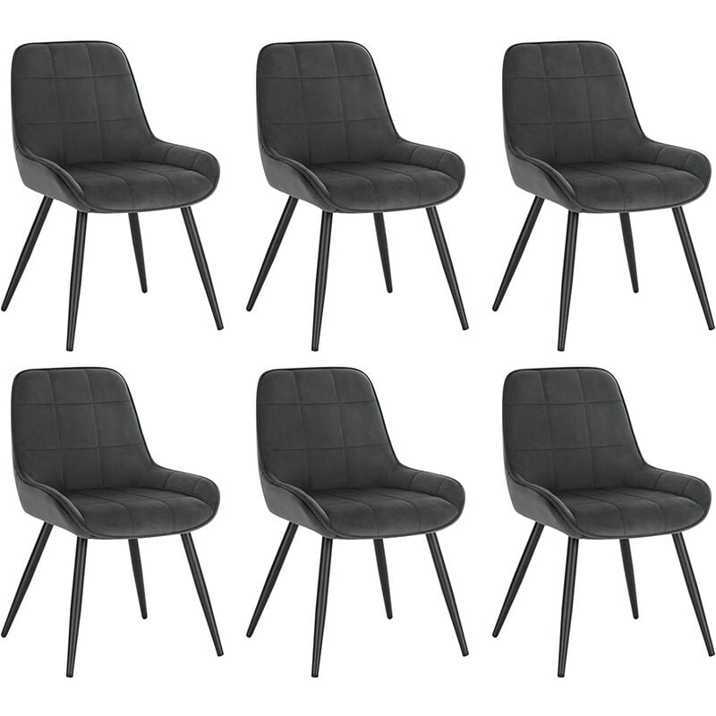 Woltu - Lot de 6 Chaises de Salle à Manger Chaises Relaxantes en Velours, Ergonomiques avec Dossier, Gris foncé BH331dgr-6
