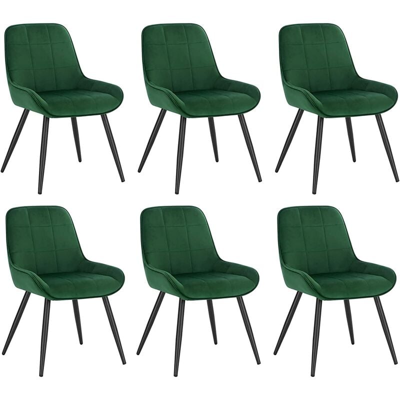Woltu - Lot de 6 Chaises de Salle à Manger Chaises Relaxantes en Velours, Ergonomiques avec Dossier, Vert foncé BH331dgn-6