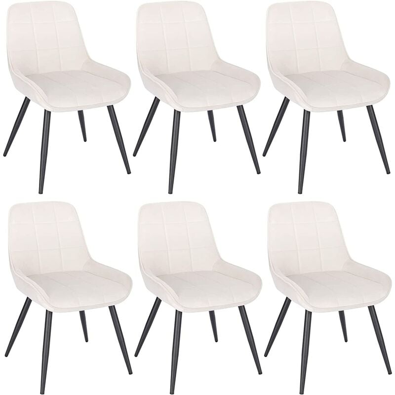 Woltu - Lot de 6 Chaises de Salle à Manger Chaises Relaxantes en Velours, Ergonomiques avec Dossier, Crème Blanc BH331cm-6