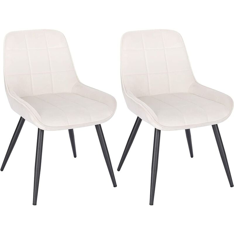 Lot de 2 Chaises de Salle à Manger Woltu Chaises Relaxantes en Velours, Ergonomiques avec Dossier, Crème Blanc BH331cm-2
