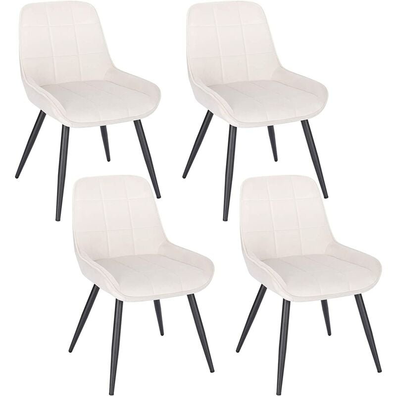 Woltu - Lot de 4 Chaises de Salle à Manger Chaises Relaxantes en Velours, Ergonomiques avec Dossier, Crème Blanc BH331cm-4