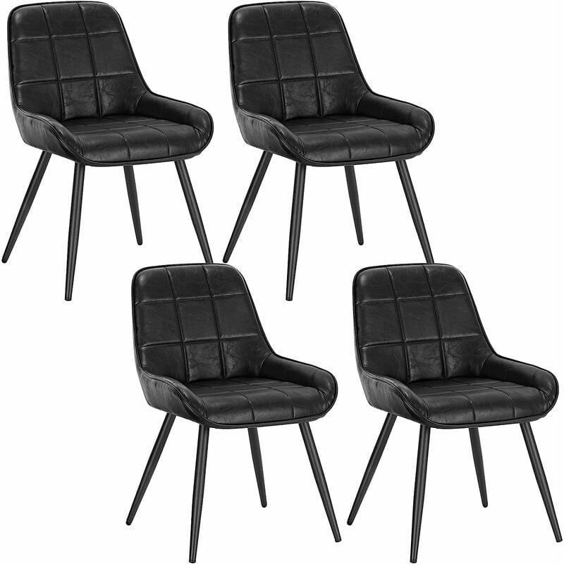 Woltu - Lot de 4 Chaises de salle à manger Chaises Scandinaves en Simili Cuir, Chaise de réception, Noir